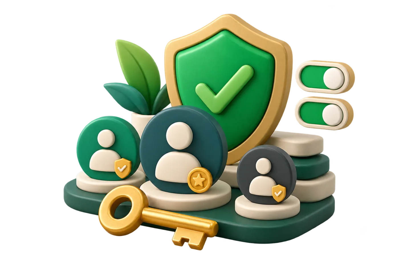 Staff badges and a shield in front of a shop
