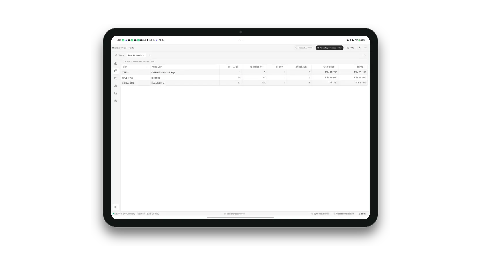 Faida reorder stock running on a second tablet